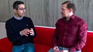 Dr. Nordmann in conversation with Dr. Falk Schlaudraff, Manager Product Management Uprights (widefield/compound) at Leica Microsystems.
